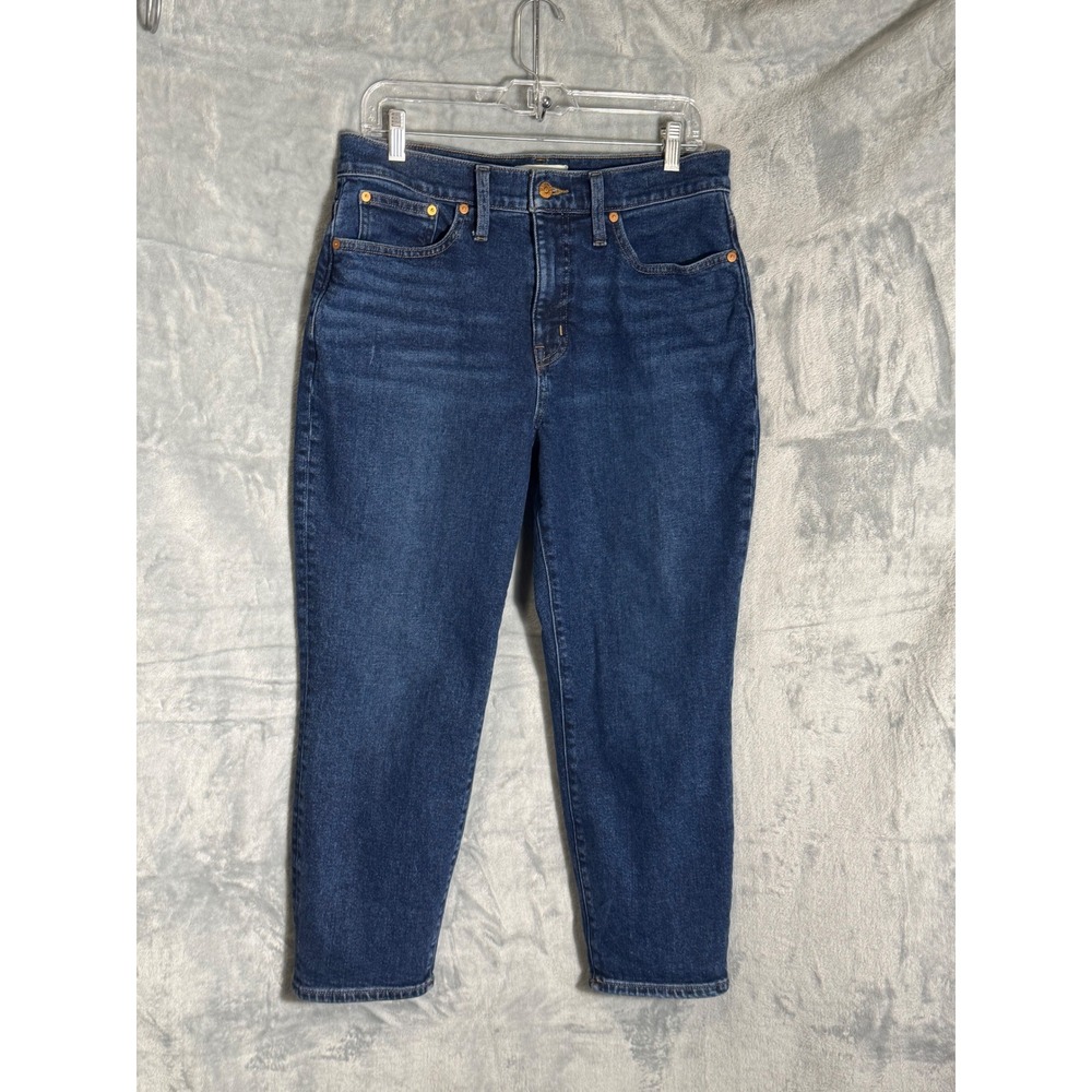 Madewell The Momjean High Rise Tapered Leg Jeans Dark Indigo Blue 30P Petite